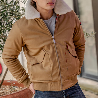 Blouson aviateur en canvas camel