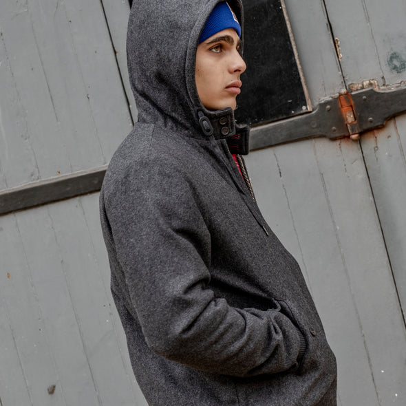 Blouson à capuche en laine gris