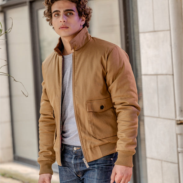 Blouson matelassé en canvas camel