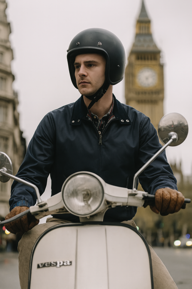 Blouson en coton waxé bleu marine