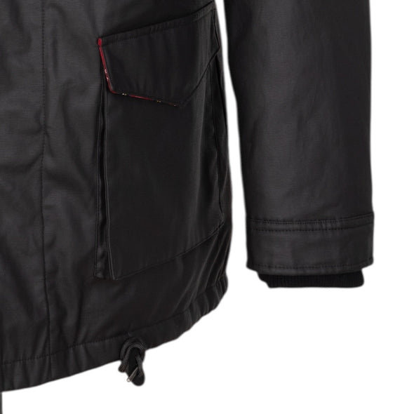 Parka fourrée en coton waxé noir