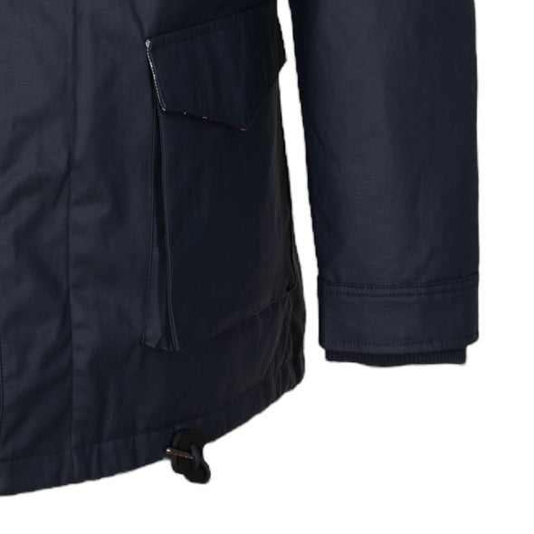 Parka fourrée en coton waxé bleu marine
