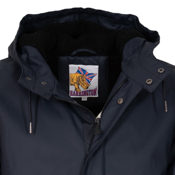 Parka fourrée en coton waxé bleu marine