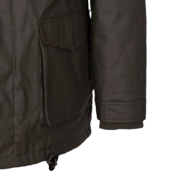 Parka fourrée en coton waxé kaki