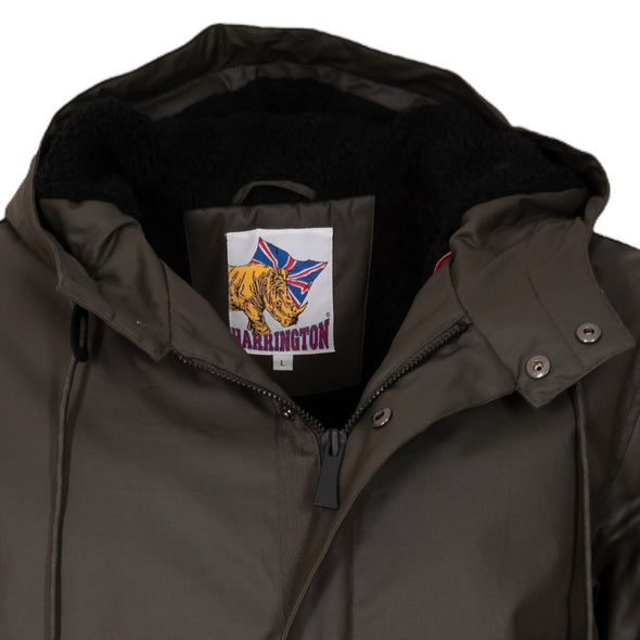 Parka fourrée en coton waxé kaki