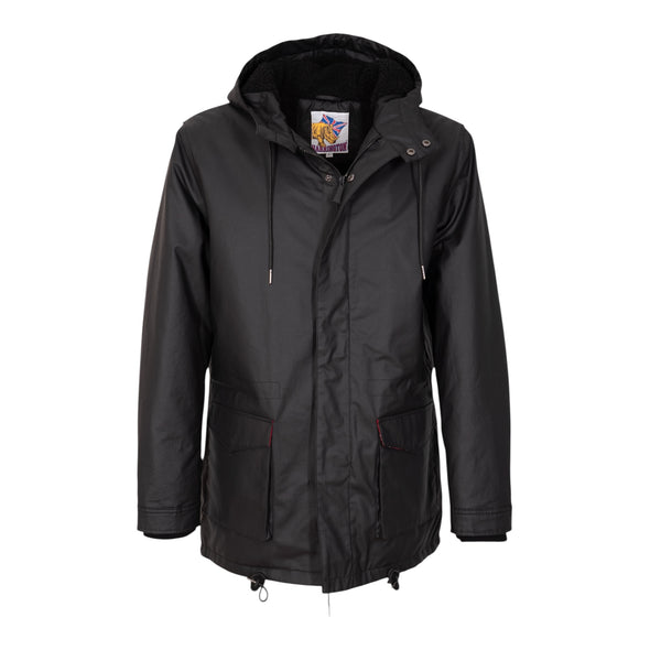 Parka fourrée en coton waxé noir