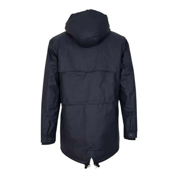 Parka fourrée en coton waxé bleu marine