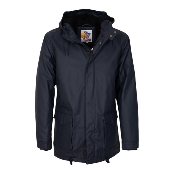 Parka fourrée en coton waxé bleu marine