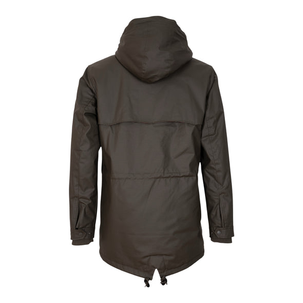Parka fourrée en coton waxé kaki