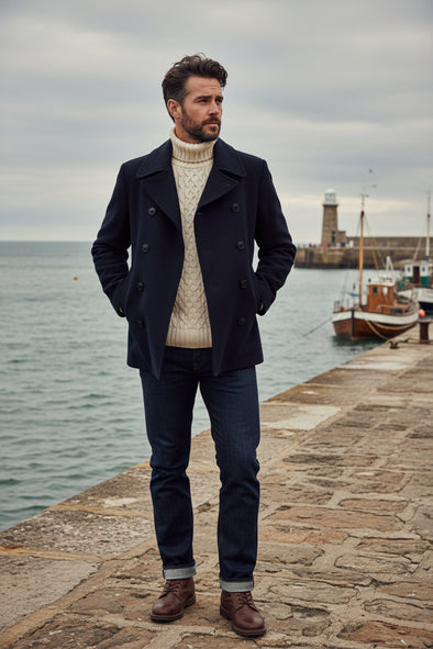 Caban en laine bleu marine