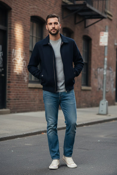 Blouson Harrington en laine bleu marine