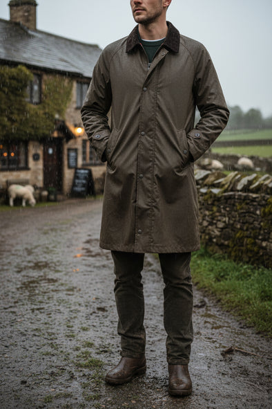 Trench-coat en coton waxé kaki