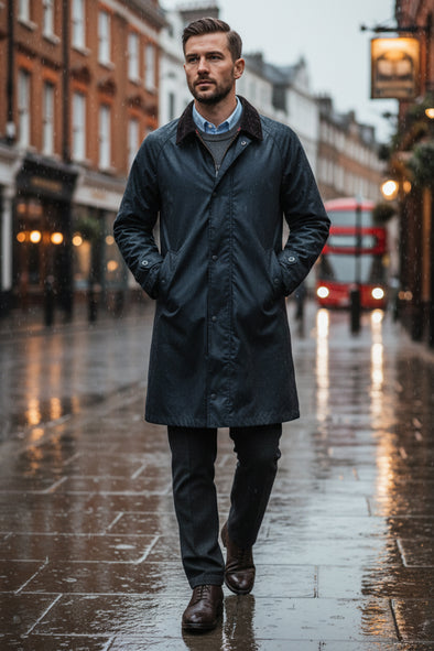 Trench-coat en coton waxé noir
