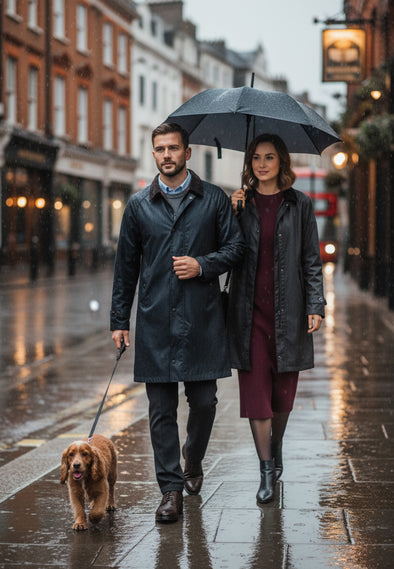 Trench-coat en coton waxé bleu marine