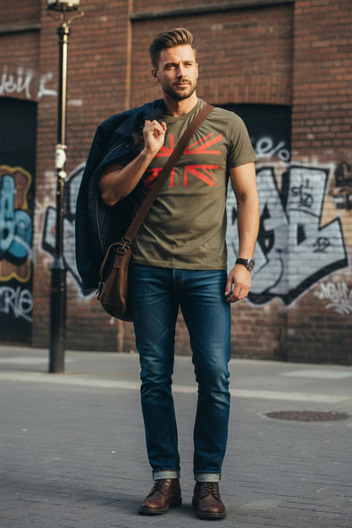 T-shirt Union Jack kaki/rouge