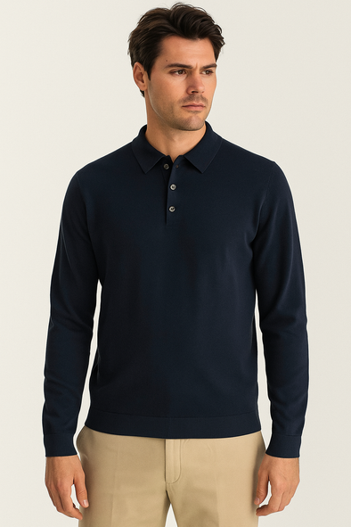 Polo maille manches longues bleu marine