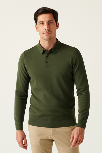 Polo maille manches longues kaki