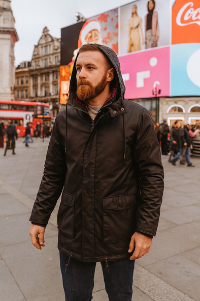 Parka fourrée en coton waxé noir