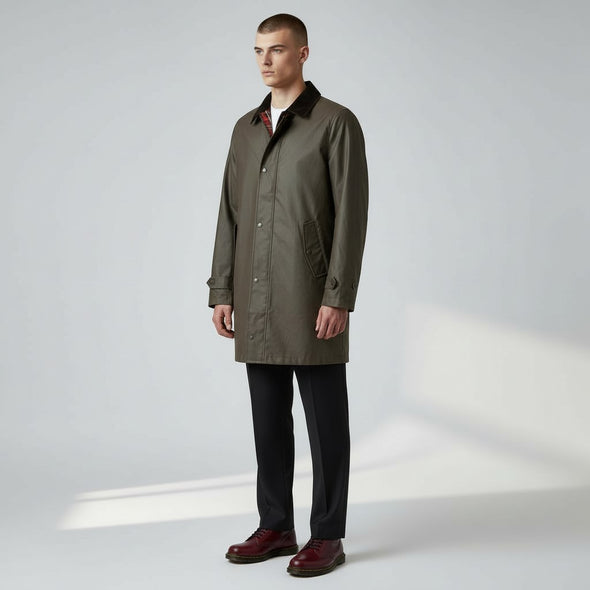 Trench-coat en coton waxé kaki