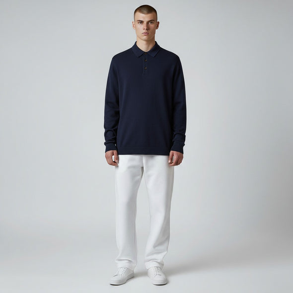 Polo maille manches longues bleu marine