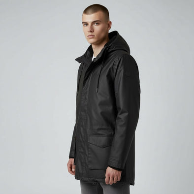 Parka fourrée en coton waxé noir
