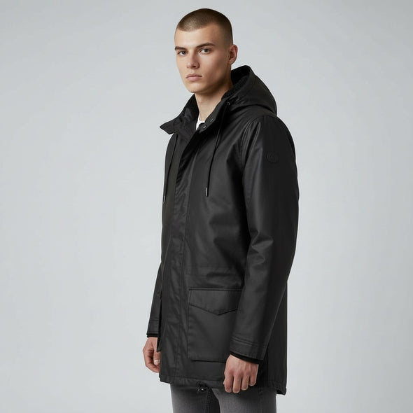 Parka fourrée en coton waxé noir